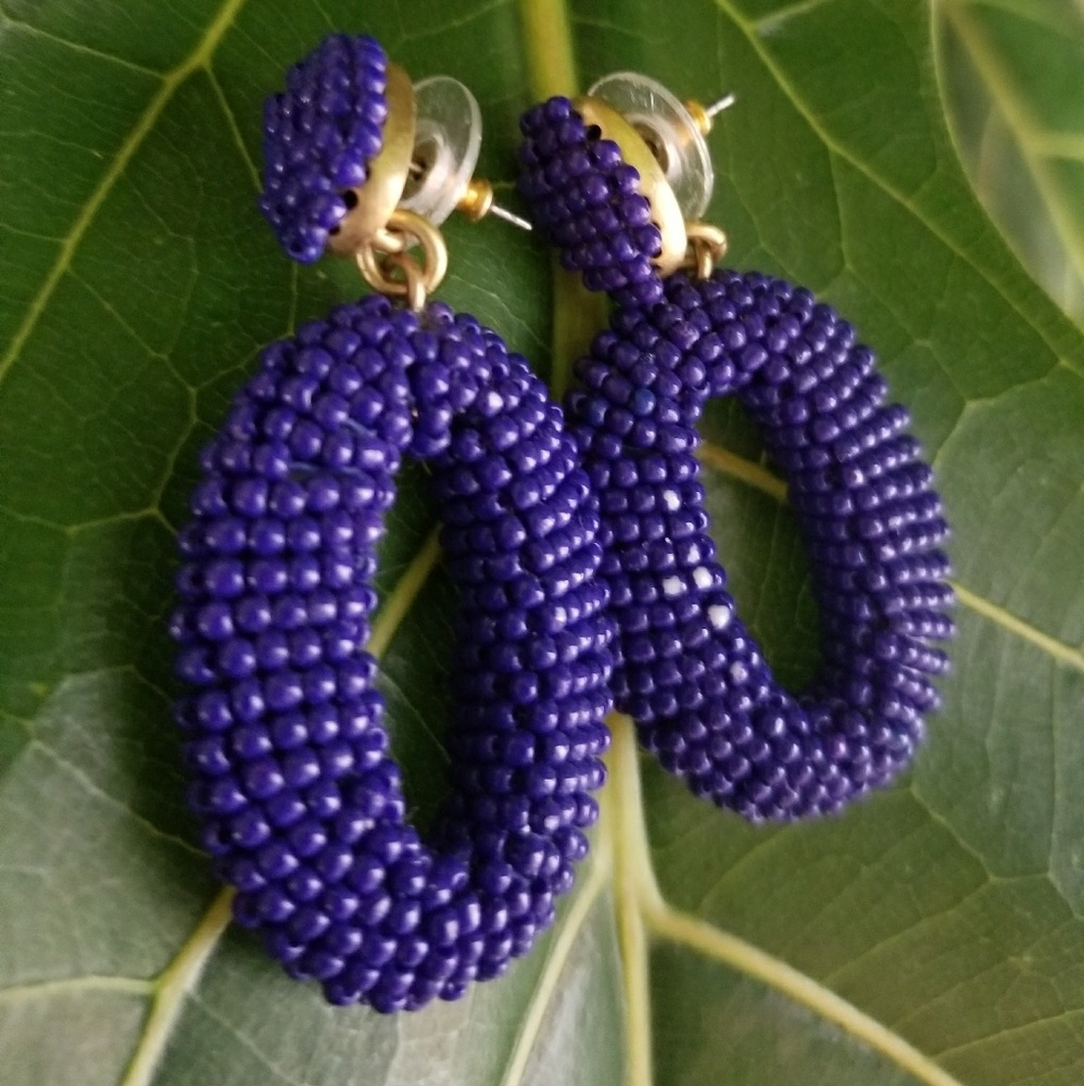 Seed bead cobalt blue drop earrings